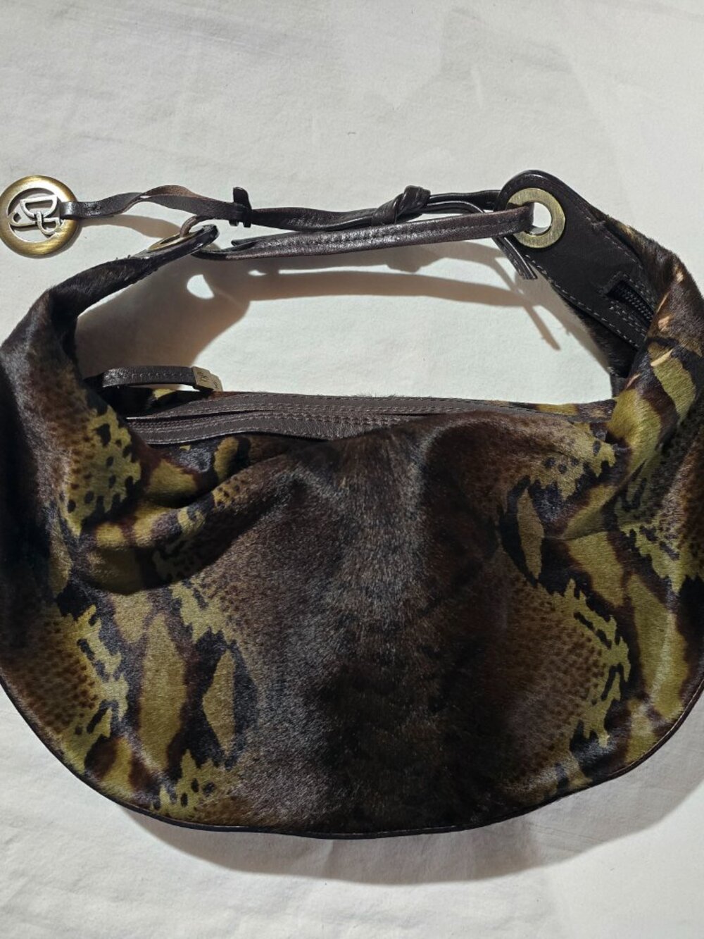 Donald J Pliner Couture Calf Hair Snake Print Handbag Luxe Italian Shoulder Bag - Picture 1 of 16